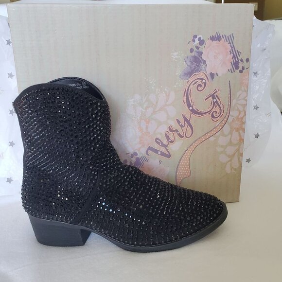 Very G Blinged Out Black Zip Up Boot Size 7.5 - Picture 14 of 16